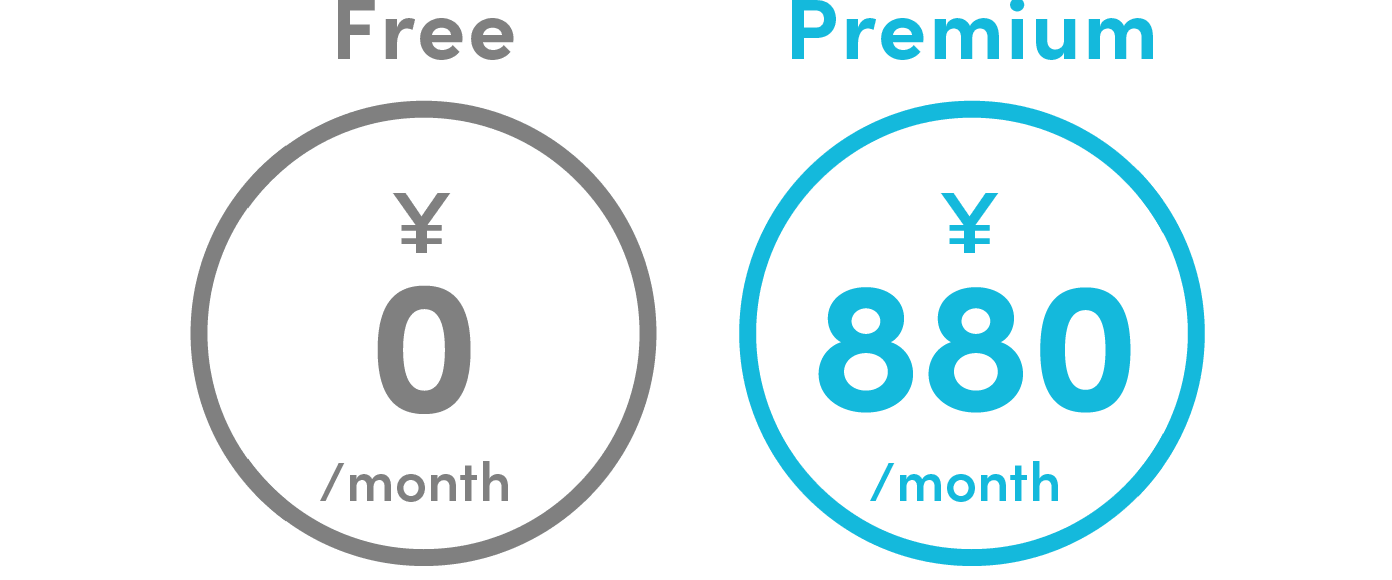 【Free】￥0／month／【Premium】￥880／month
